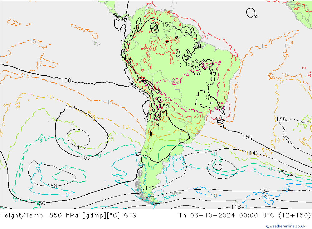 Hoogte/Temp. 850 hPa GFS do 03.10.2024 00 UTC