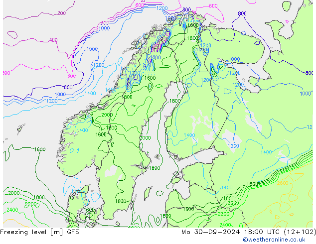 Freezing level GFS lun 30.09.2024 18 UTC