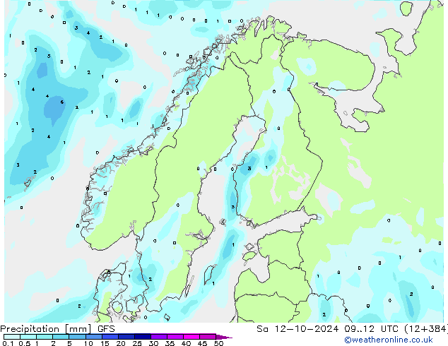 Precipitation GFS Sa 12.10.2024 12 UTC