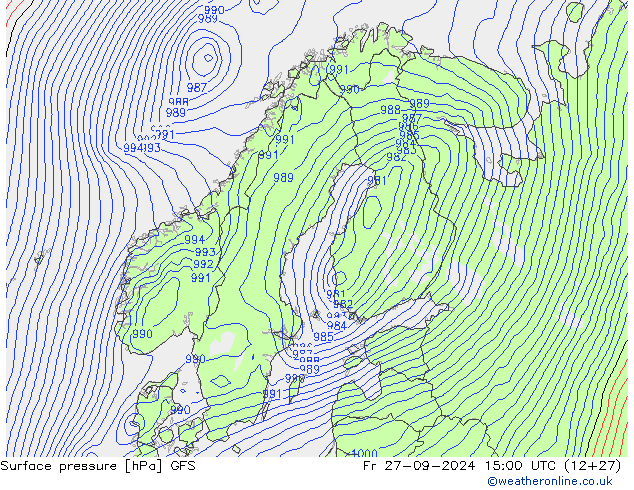 Luchtdruk (Grond) GFS vr 27.09.2024 15 UTC