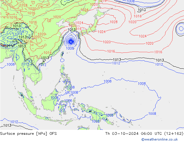 Surface pressure GFS Th 03.10.2024 06 UTC