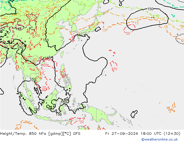 Z500/Rain (+SLP)/Z850 GFS vie 27.09.2024 18 UTC