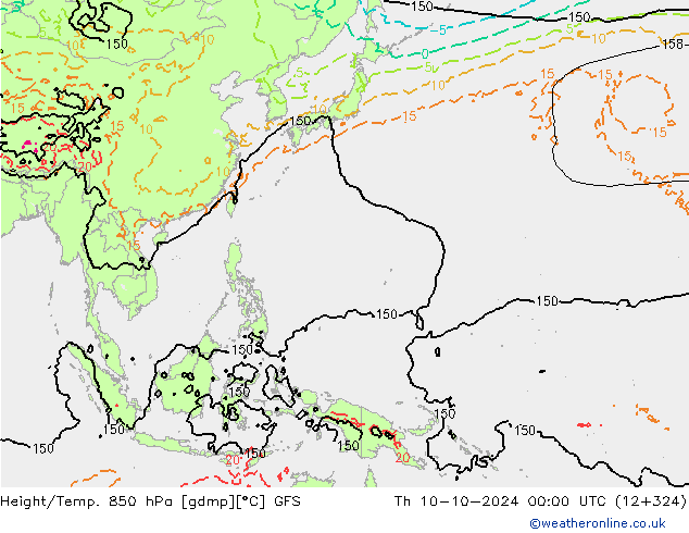 Z500/Rain (+SLP)/Z850 GFS Th 10.10.2024 00 UTC