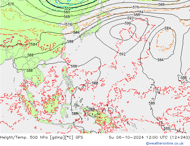 Z500/Rain (+SLP)/Z850 GFS Su 06.10.2024 12 UTC