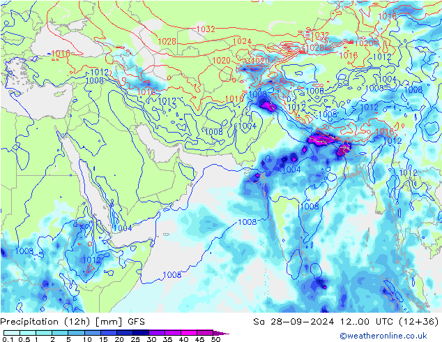 Precipitação (12h) GFS Sáb 28.09.2024 00 UTC