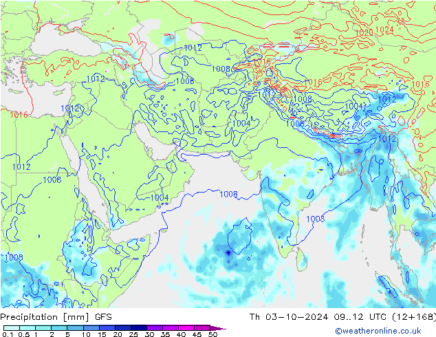 Srážky GFS Čt 03.10.2024 12 UTC