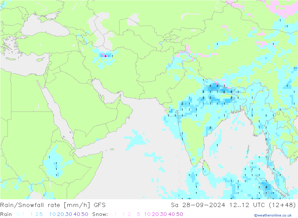 Rain/Snowfall rate GFS Sa 28.09.2024 12 UTC