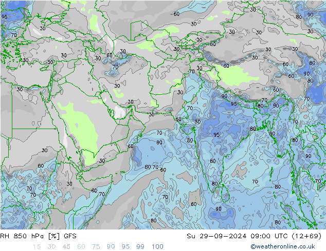 Humedad rel. 850hPa GFS dom 29.09.2024 09 UTC