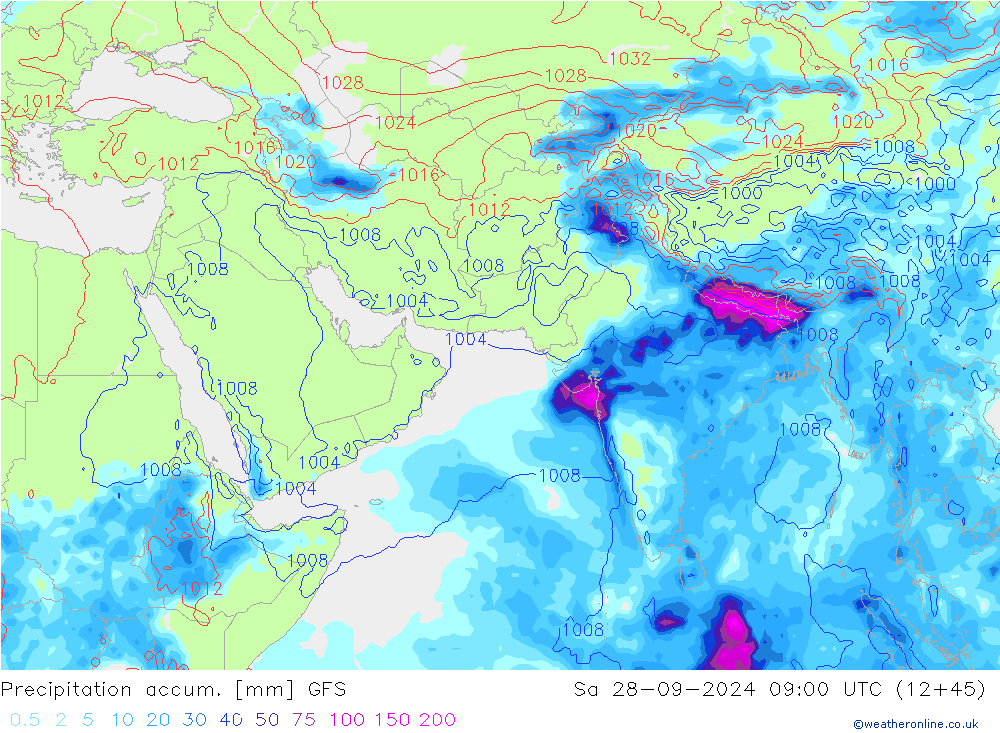 Precipitation accum. GFS Sa 28.09.2024 09 UTC