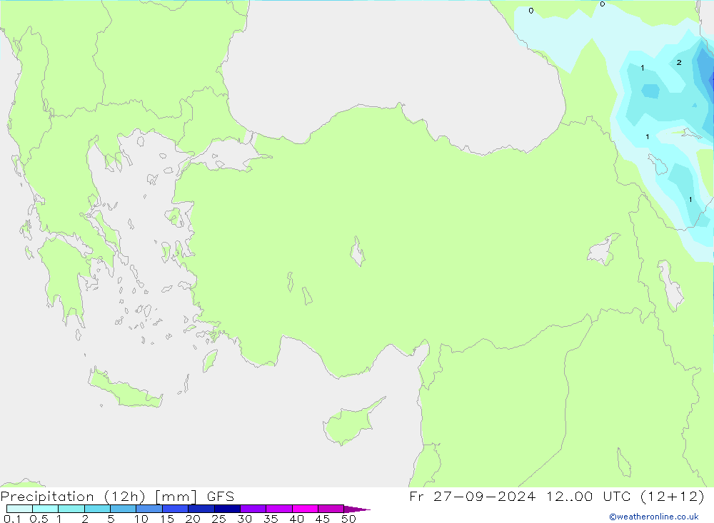 Yağış (12h) GFS Cu 27.09.2024 00 UTC