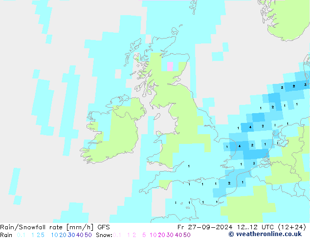 Rain/Snowfall rate GFS пт 27.09.2024 12 UTC