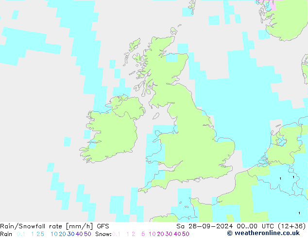 Rain/Snowfall rate GFS so. 28.09.2024 00 UTC