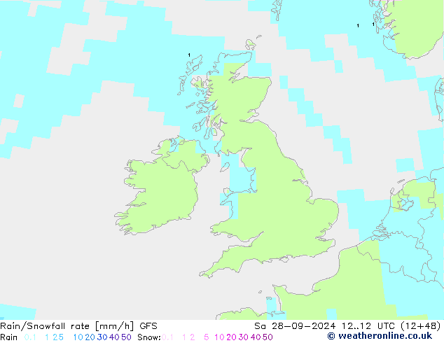 Rain/Snowfall rate GFS Sa 28.09.2024 12 UTC