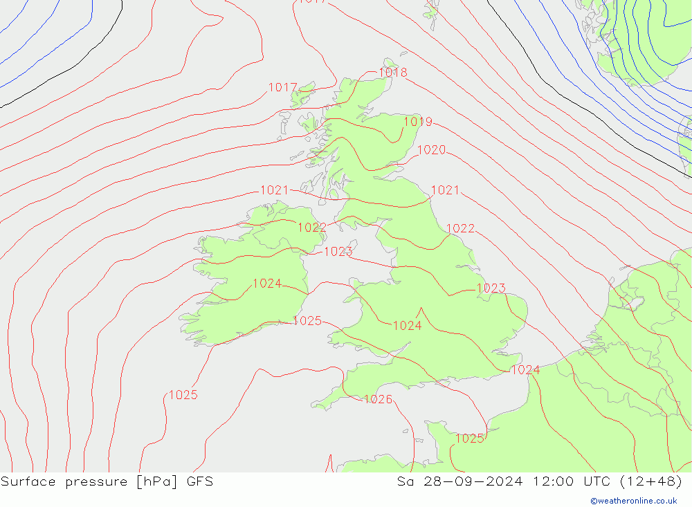 Presión superficial GFS sáb 28.09.2024 12 UTC