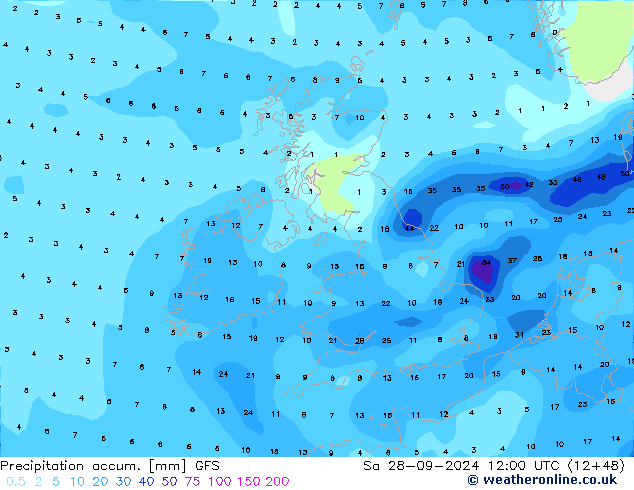 Totale neerslag GFS za 28.09.2024 12 UTC