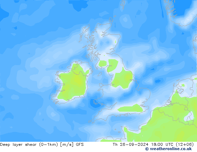 Deep layer shear (0-1km) GFS чт 26.09.2024 18 UTC