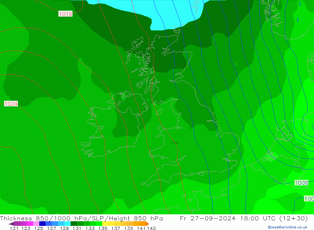 Thck 850-1000 hPa GFS Sex 27.09.2024 18 UTC