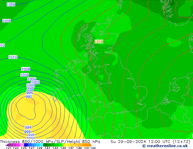 850-1000 hPa Kalınlığı GFS Eylül 2024