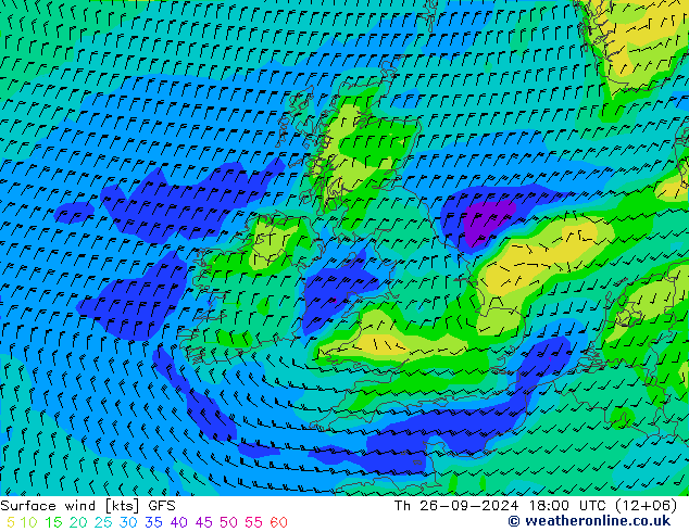 Wind 10 m GFS do 26.09.2024 18 UTC