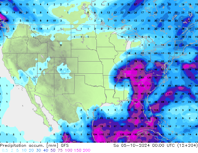 Précipitation accum. GFS sam 05.10.2024 00 UTC