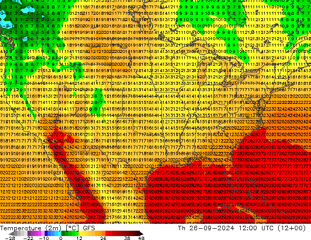 température (2m) GFS jeu 26.09.2024 12 UTC