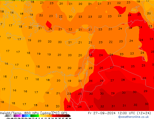 Height/Temp. 850 hPa GFS  27.09.2024 12 UTC