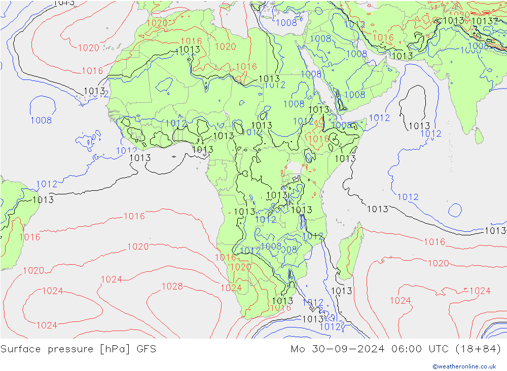 pression de l'air GFS lun 30.09.2024 06 UTC