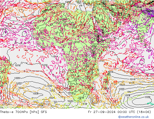 Theta-e 700hPa GFS Pá 27.09.2024 00 UTC