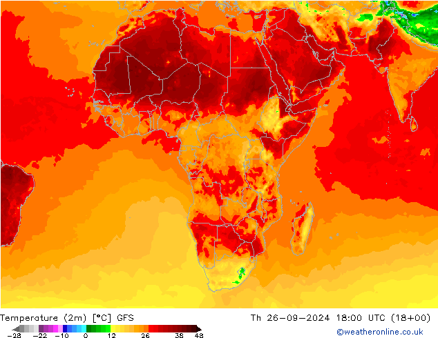 Temperature (2m) GFS Th 26.09.2024 18 UTC