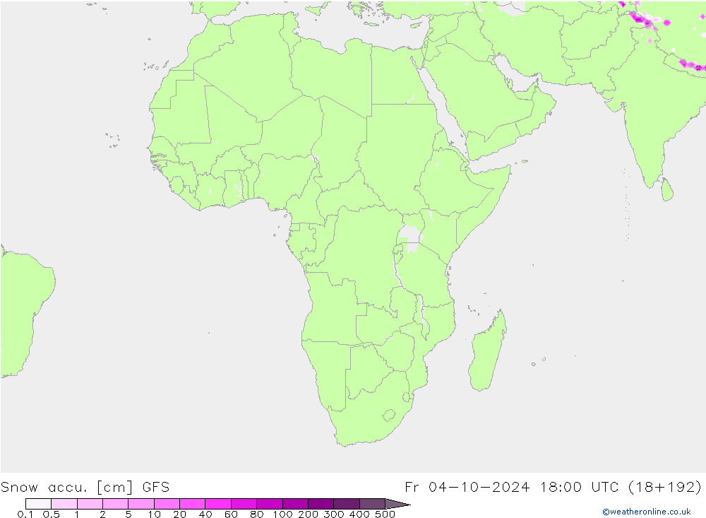 Snow accu. GFS Pá 04.10.2024 18 UTC