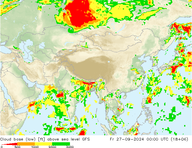 Cloud base (low) GFS ven 27.09.2024 00 UTC