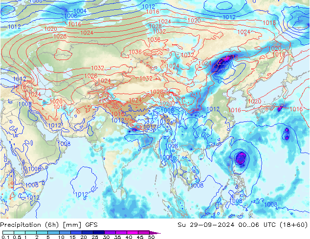 Z500/Rain (+SLP)/Z850 GFS dom 29.09.2024 06 UTC