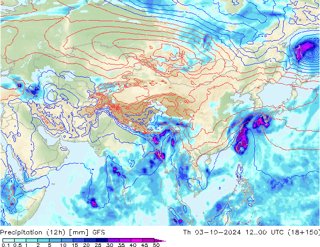 Precipitação (12h) GFS Qui 03.10.2024 00 UTC