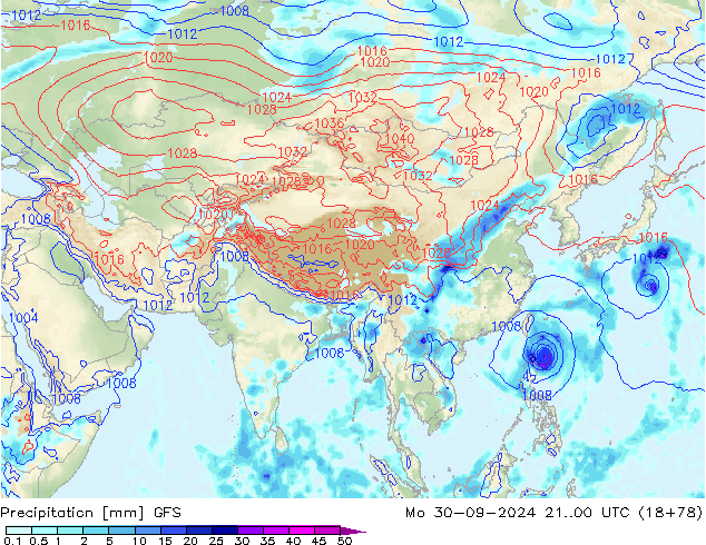 Precipitation GFS Mo 30.09.2024 00 UTC