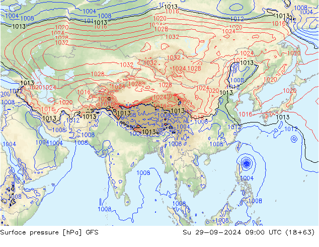 Luchtdruk (Grond) GFS zo 29.09.2024 09 UTC