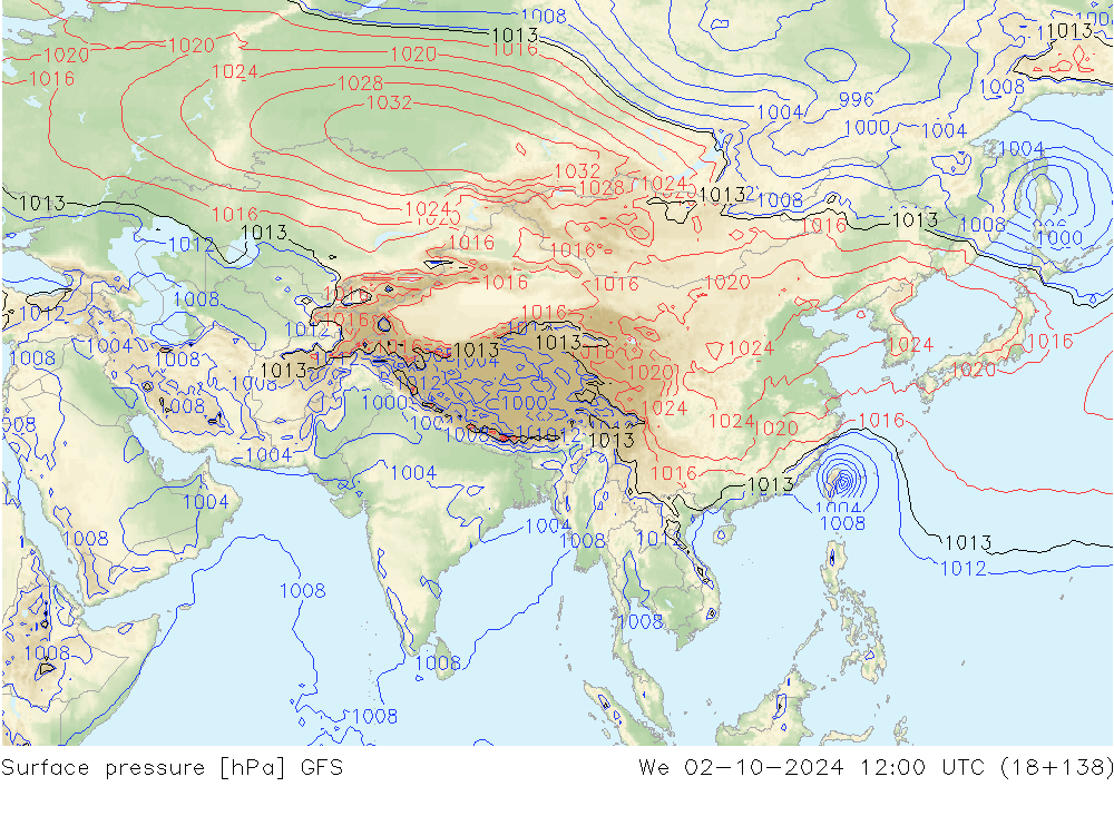 ciśnienie GFS śro. 02.10.2024 12 UTC