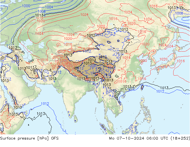 Surface pressure GFS Mo 07.10.2024 06 UTC