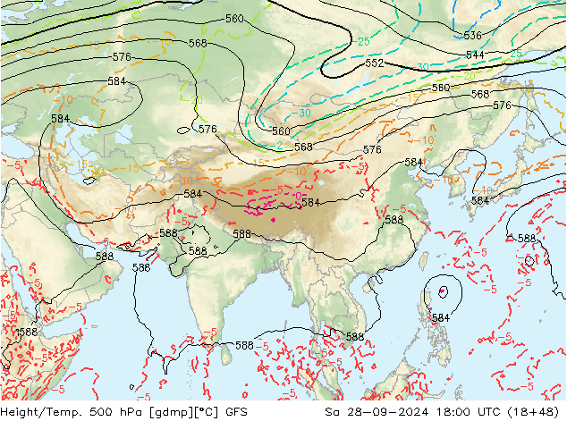 Height/Temp. 500 hPa GFS Sa 28.09.2024 18 UTC