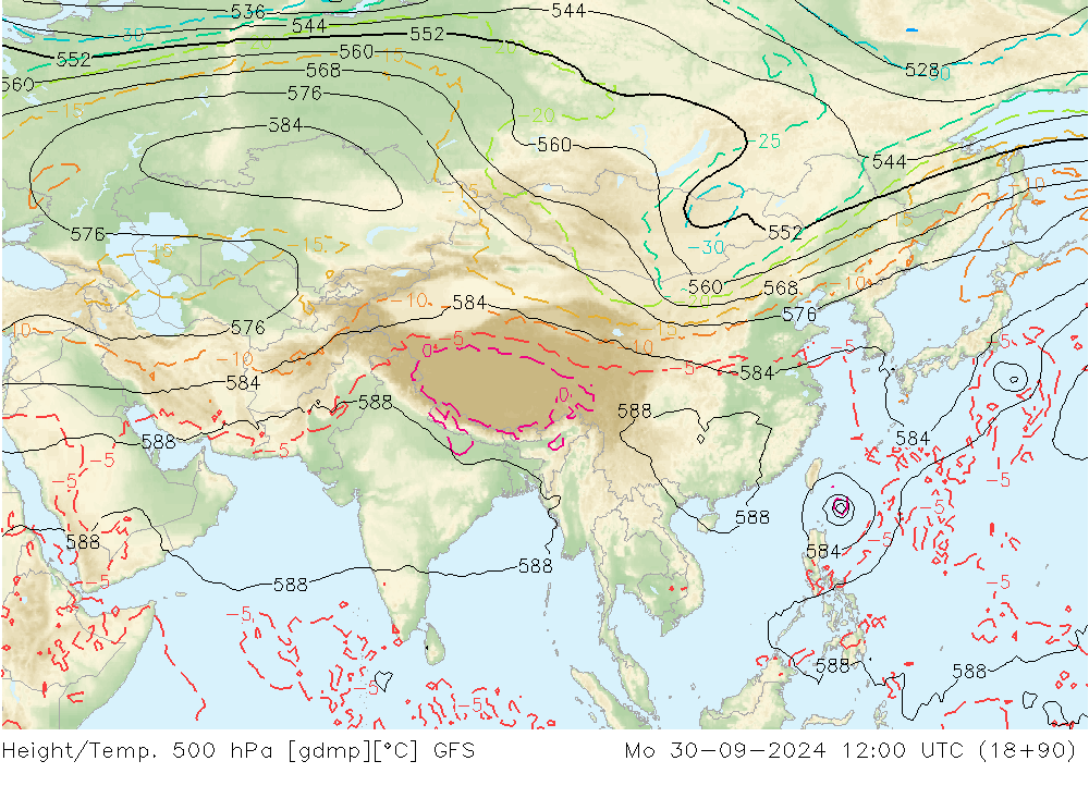 Z500/Rain (+SLP)/Z850 GFS lun 30.09.2024 12 UTC