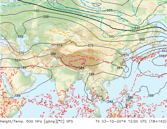 Z500/Yağmur (+YB)/Z850 GFS Per 03.10.2024 12 UTC