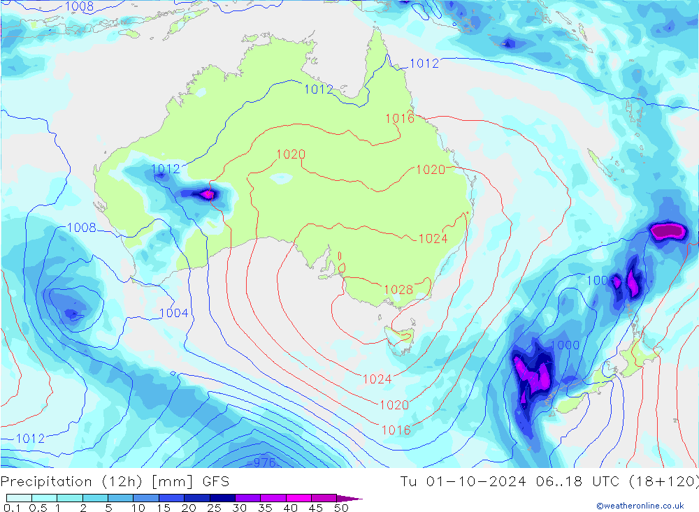 осадки (12h) GFS вт 01.10.2024 18 UTC