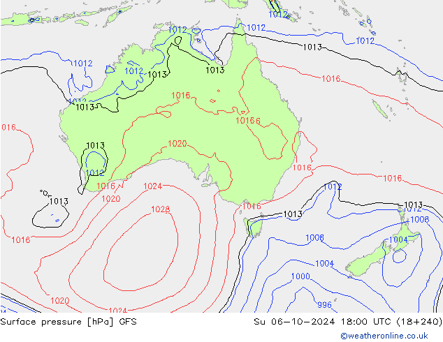 Surface pressure GFS Su 06.10.2024 18 UTC