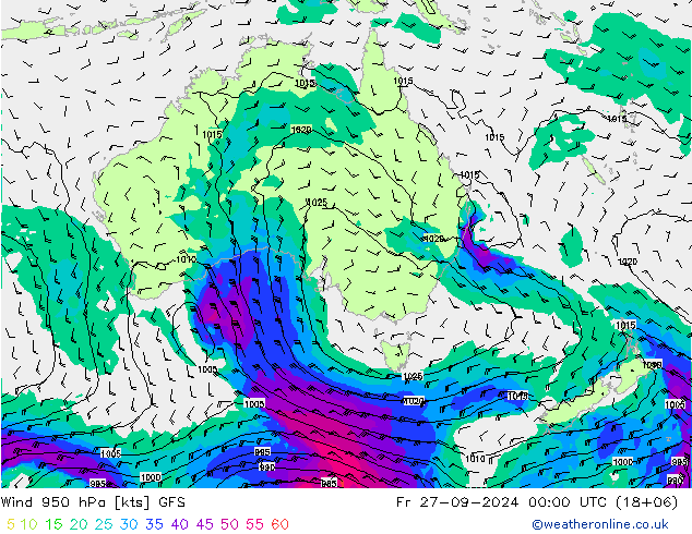 Wind 950 hPa GFS Fr 27.09.2024 00 UTC