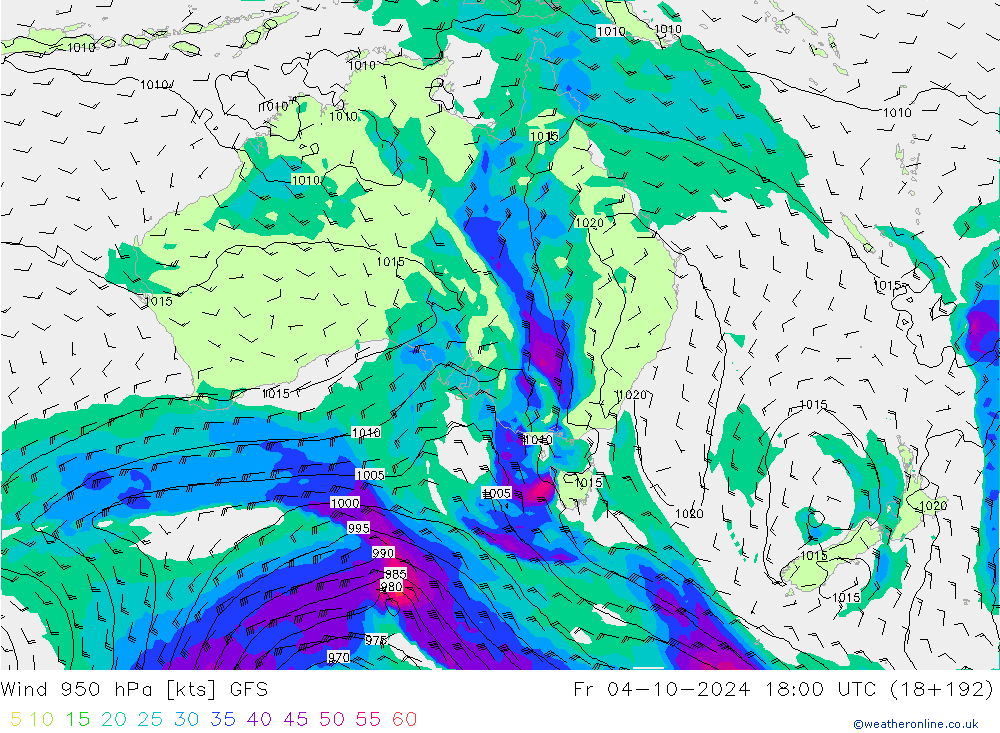 ветер 950 гПа GFS пт 04.10.2024 18 UTC