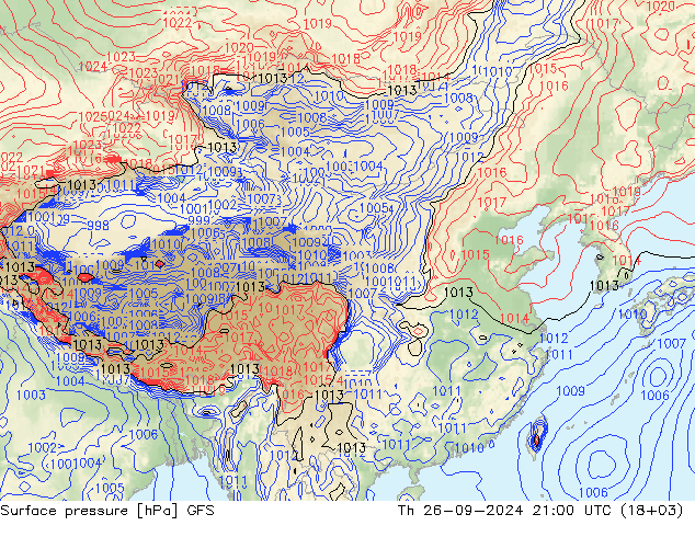 Atmosférický tlak GFS Čt 26.09.2024 21 UTC