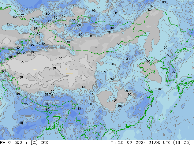 RH 0-300 m GFS Th 26.09.2024 21 UTC