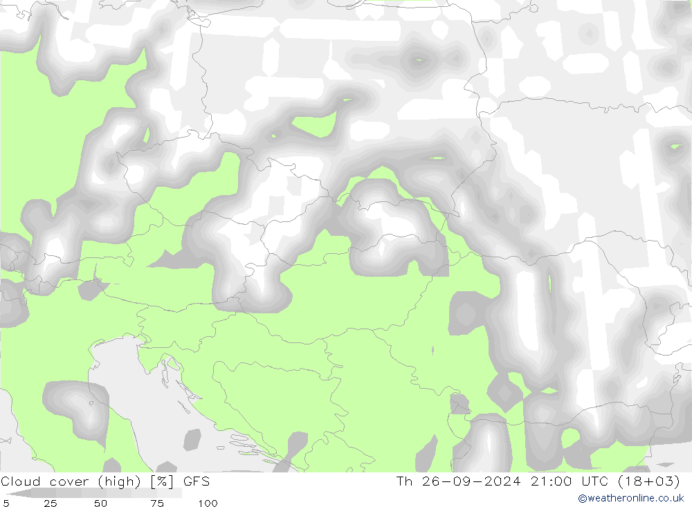 Cloud cover (high) GFS Th 26.09.2024 21 UTC