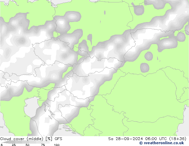 oblačnosti uprostřed GFS So 28.09.2024 06 UTC