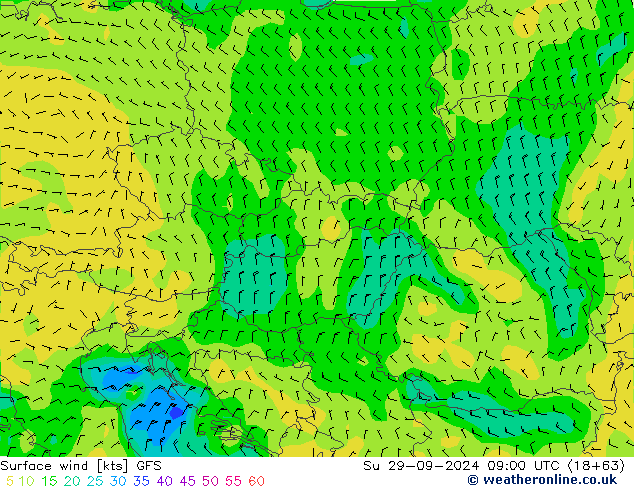 Surface wind GFS Ne 29.09.2024 09 UTC