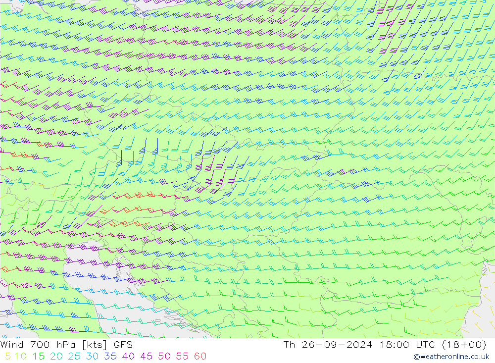 Wind 700 hPa GFS Th 26.09.2024 18 UTC